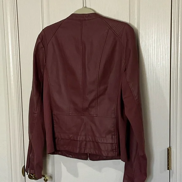 Express Women's Burgundy Faux Leather Jacket - Picture 2 of 7